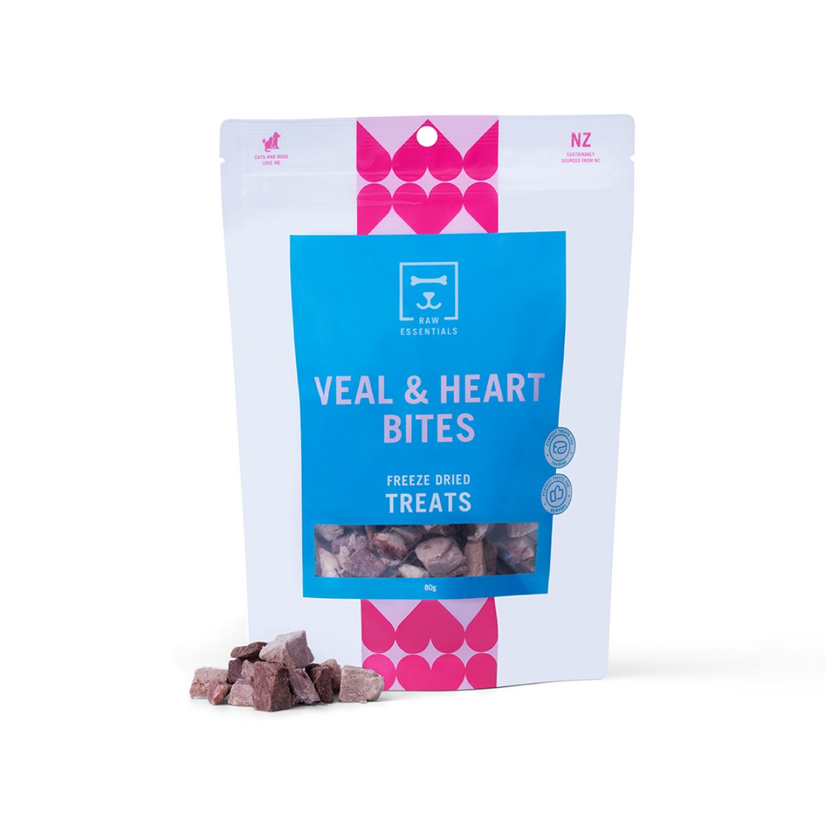 Raw Essentials Freeze Dried Veal & Heart Bites Treats